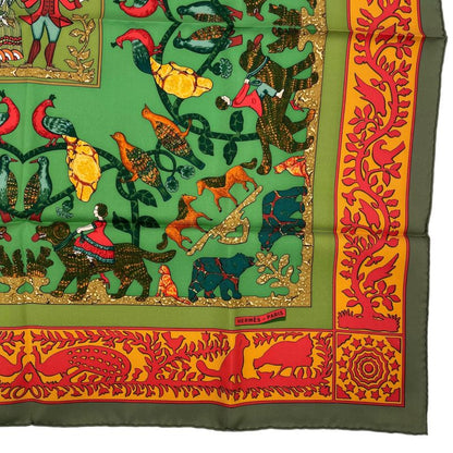HERMES Scarf 100% Silk Early America Good Old America Animal Pattern Green Box