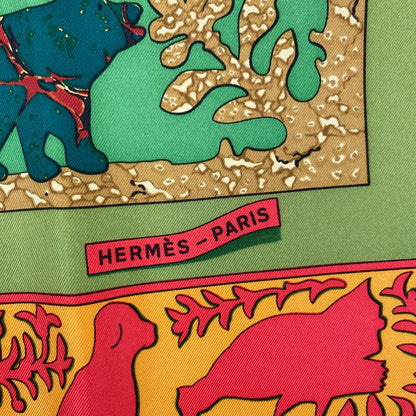 HERMES Scarf 100% Silk Early America Good Old America Animal Pattern Green Box