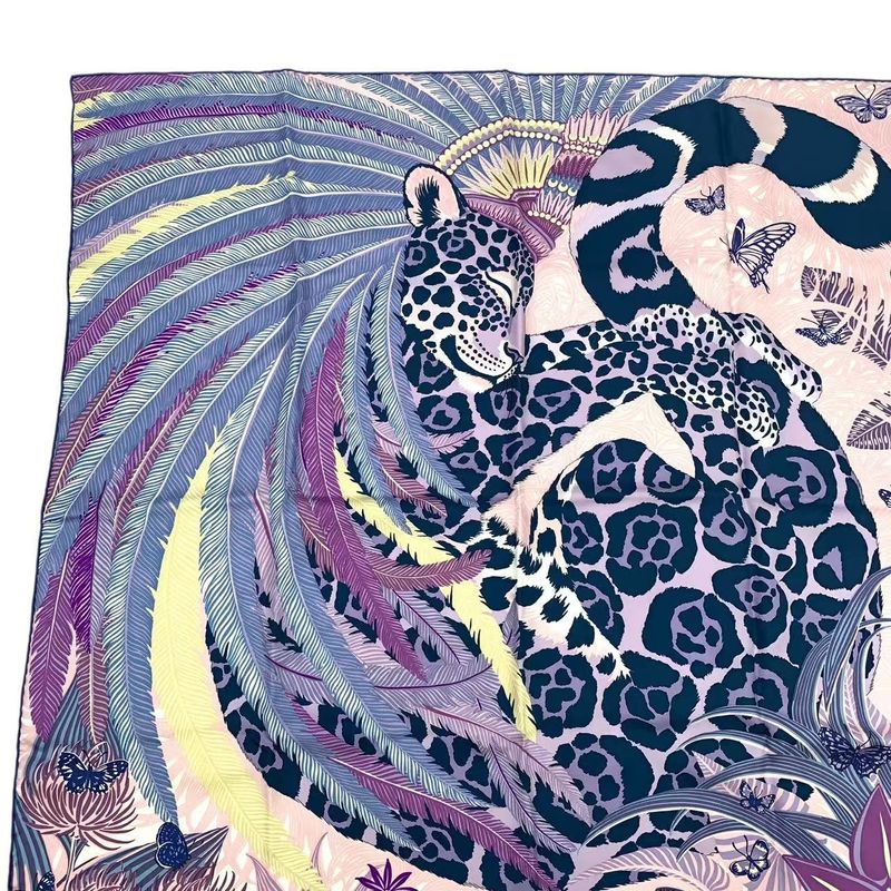 Unused HERMES Carre 90 Scarf Silk Jaguar Quetzal Jaguar Quetzal Multicolor