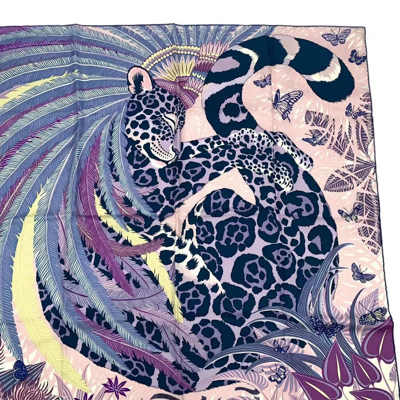 Unused HERMES Carre 90 Scarf Silk Jaguar Quetzal Jaguar Quetzal Multicolor