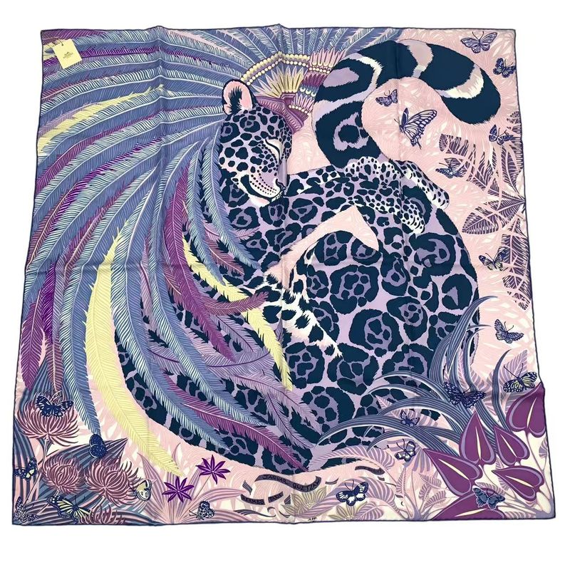 Unused HERMES Carre 90 Scarf Silk Jaguar Quetzal Jaguar Quetzal Multicolor