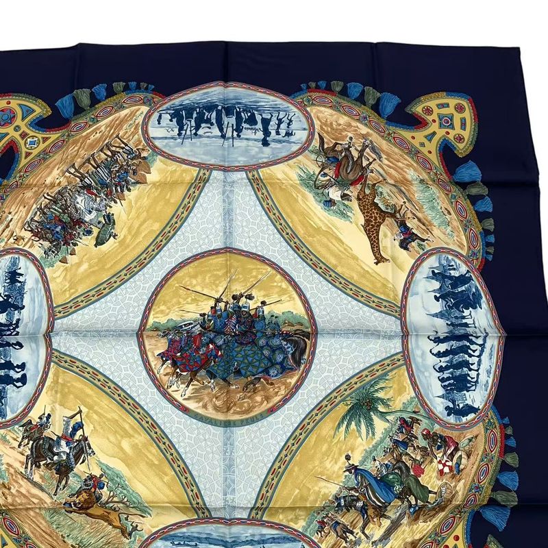 HERMES Carre 90 Scarf Silk Cavaliers Peuls Horseman Of The Pool Tribe Navy