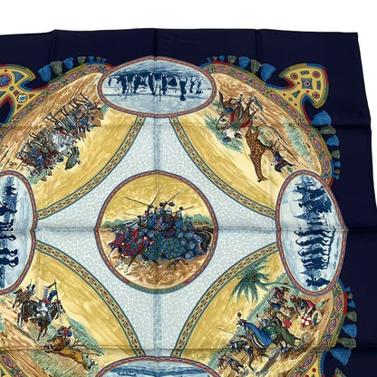 HERMES Carre 90 Scarf Silk Cavaliers Peuls Horseman Of The Pool Tribe Navy