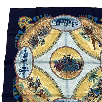 HERMES Carre 90 Scarf Silk Cavaliers Peuls Horseman Of The Pool Tribe Navy