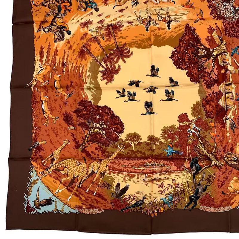 HERMES Scarf 100% Silk Carre 90 Africa Brown Box Included