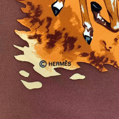 HERMES Scarf 100% Silk Carre 90 Africa Brown Box Included