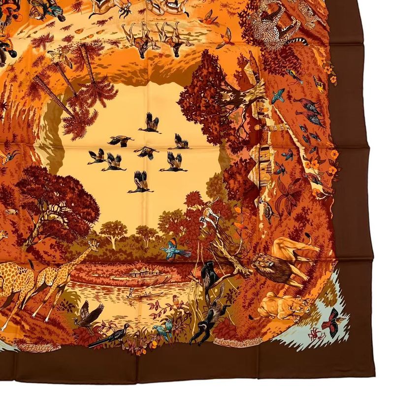 HERMES Scarf 100% Silk Carre 90 Africa Brown Box Included