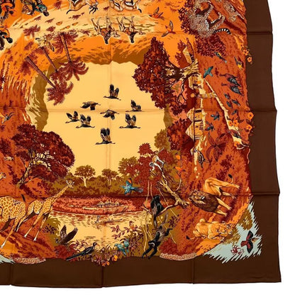 HERMES Scarf 100% Silk Carre 90 Africa Brown Box Included