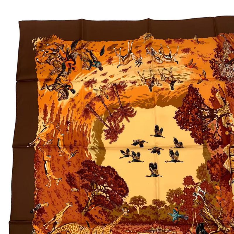 HERMES Scarf 100% Silk Carre 90 Africa Brown Box Included