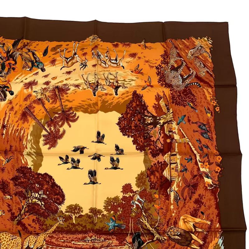 HERMES Scarf 100% Silk Carre 90 Africa Brown Box Included