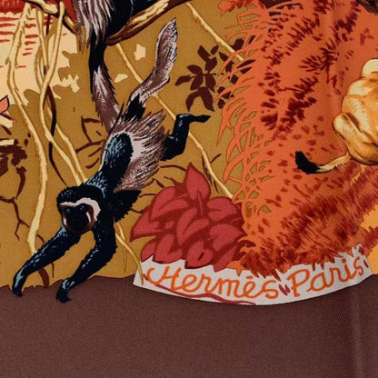 HERMES Scarf 100% Silk Carre 90 Africa Brown Box Included