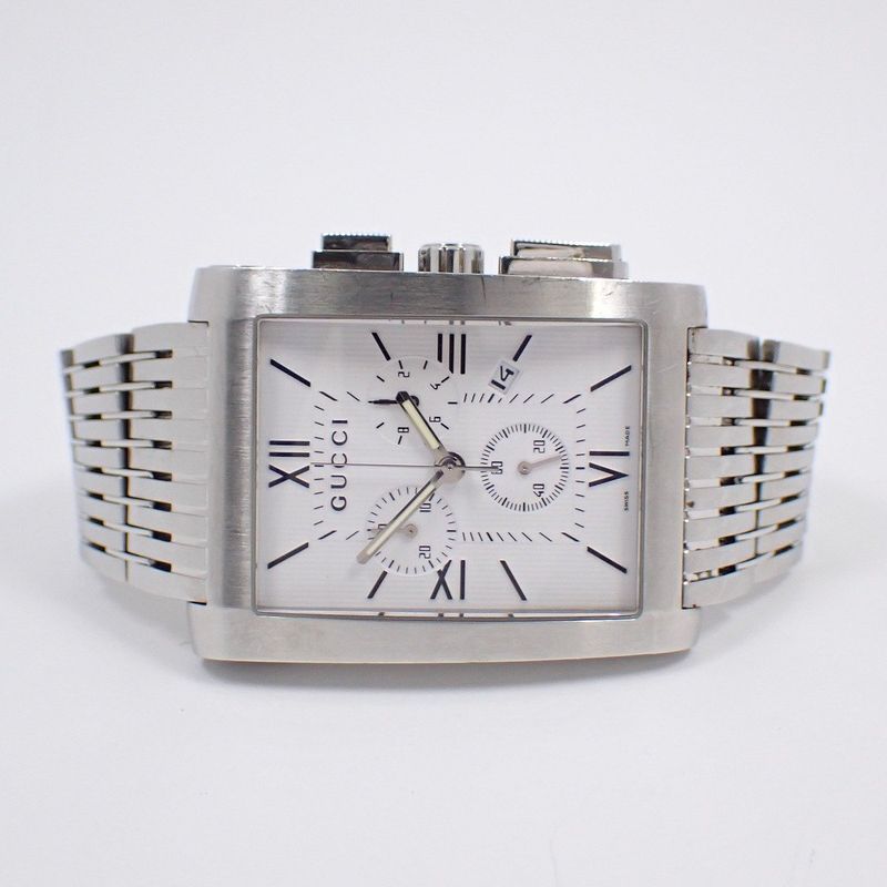 Gucci Chrono Metro Chronograph Quartz Watch White Dial SS