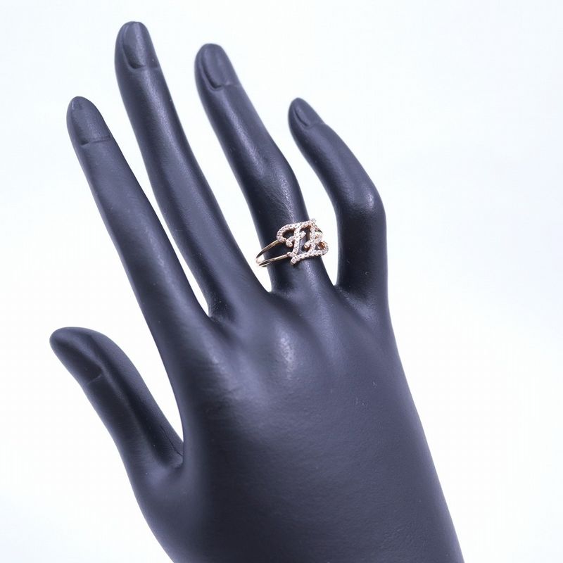 Fendi Calligraphy Ring Gold Color Rhinestone Notation