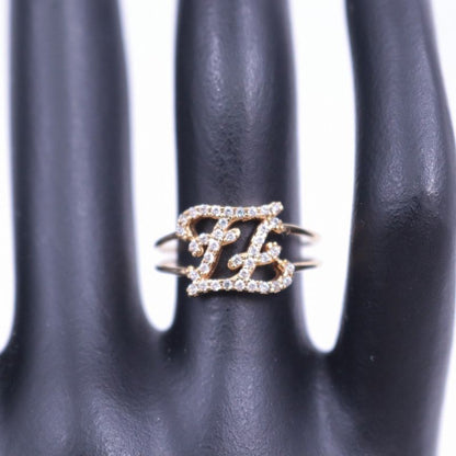 Fendi Calligraphy Ring Gold Color Rhinestone Notation