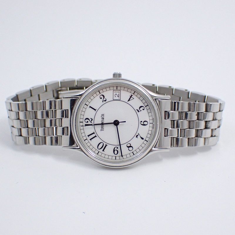 Tiffany & Co. Classic Quartz Watch Arabic Index White Dial SS