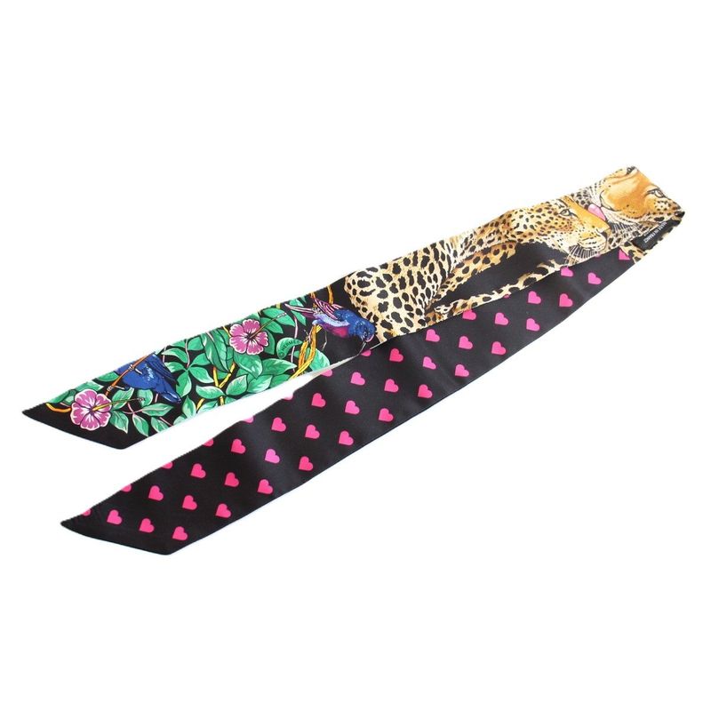 Hermes Twilly Jungle Love Black Silk Scarf