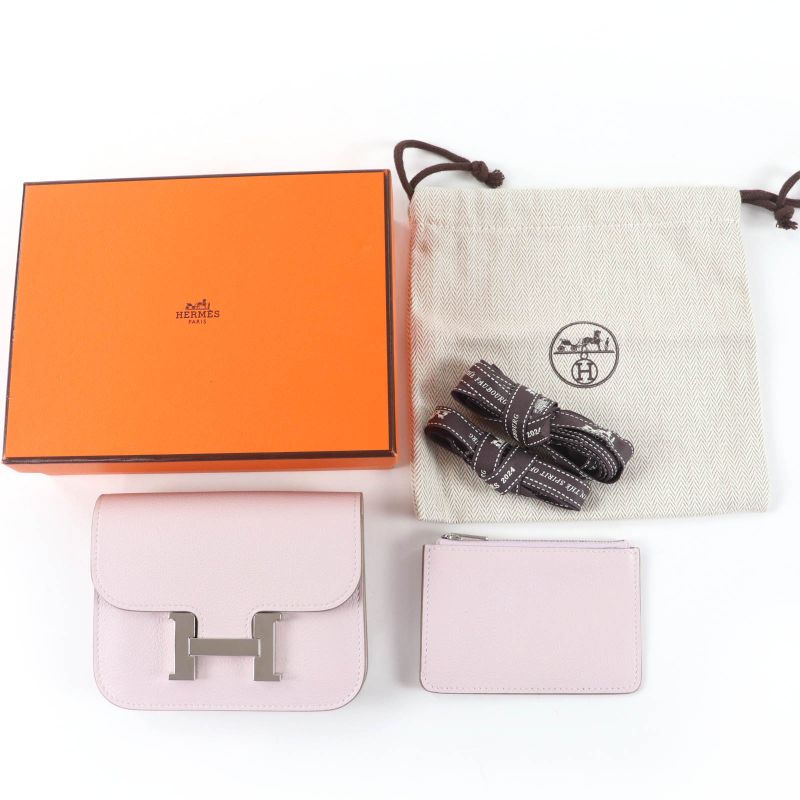 HERMES Constance Slim Eva Color Mauvepere Silver Hardware Wallet Bifold Wallet