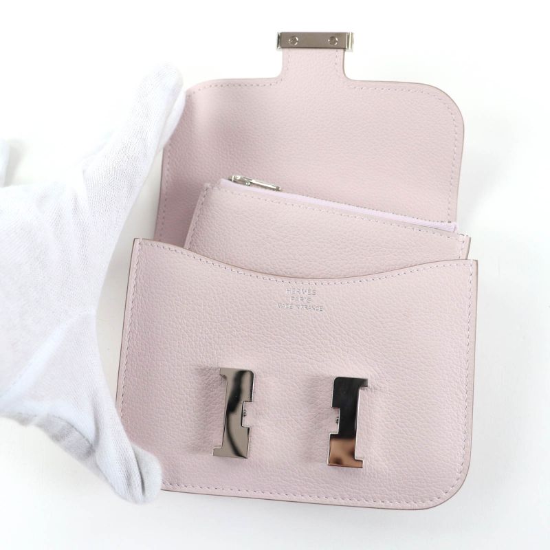 HERMES Constance Slim Eva Color Mauvepere Silver Hardware Wallet Bifold Wallet