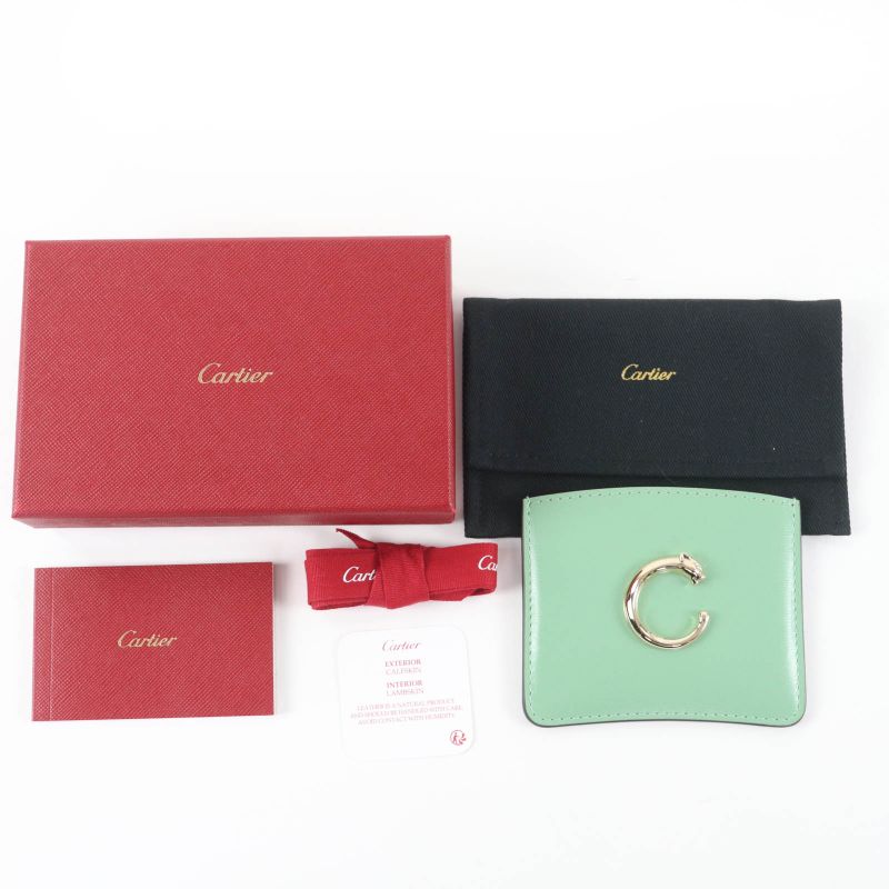 Cartier Card Holder Panther C Grain Cuffskin Seji Green Card Case Gold Hardware