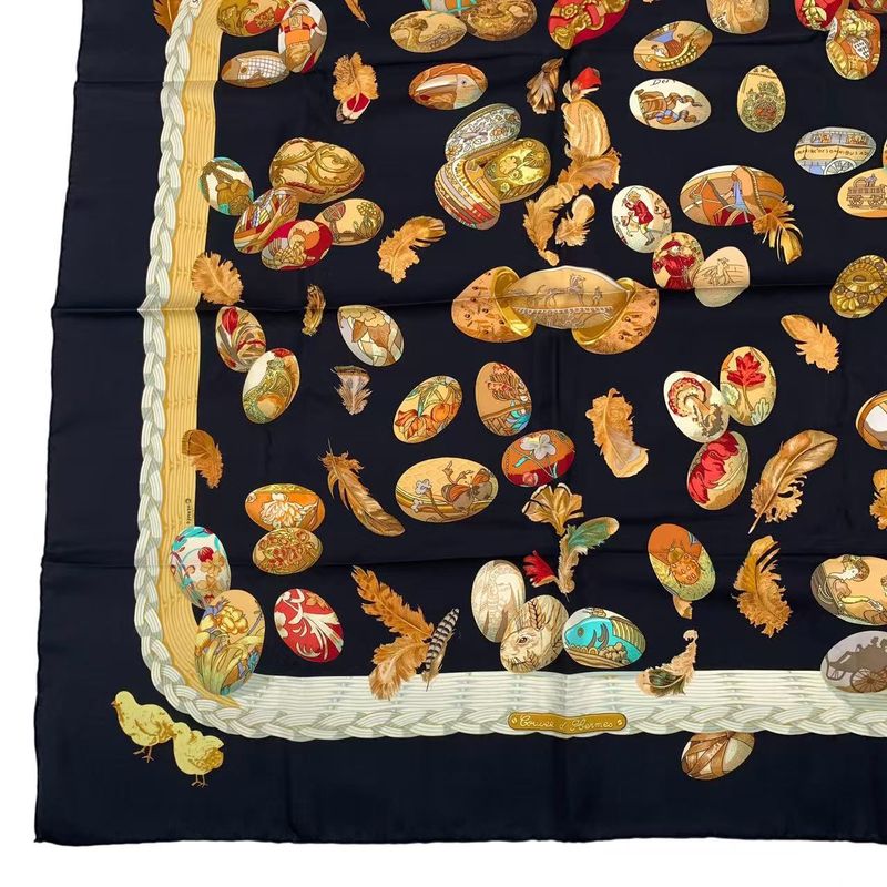HERMES Carre 90 100% Silk Scarf Couvée D'HERMES HERMES Egg Black Box Included