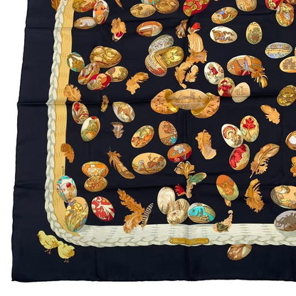 HERMES Carre 90 100% Silk Scarf Couvée D'HERMES HERMES Egg Black Box Included