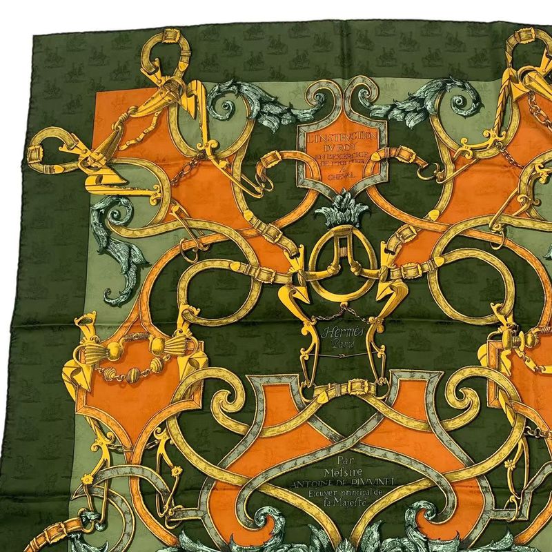 HERMES Scarf Carre 90 100% Silk L'instrvction DV ROY Teiogaku Horse Pattern