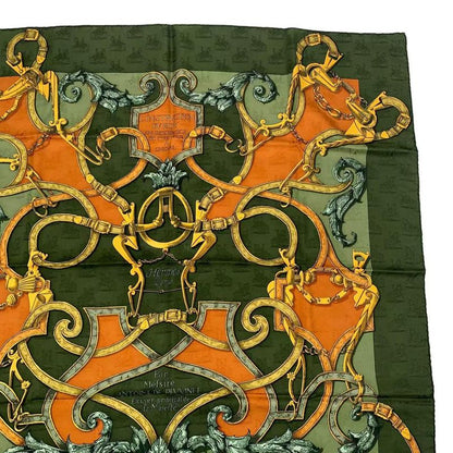 HERMES Scarf Carre 90 100% Silk L'instrvction DV ROY Teiogaku Horse Pattern