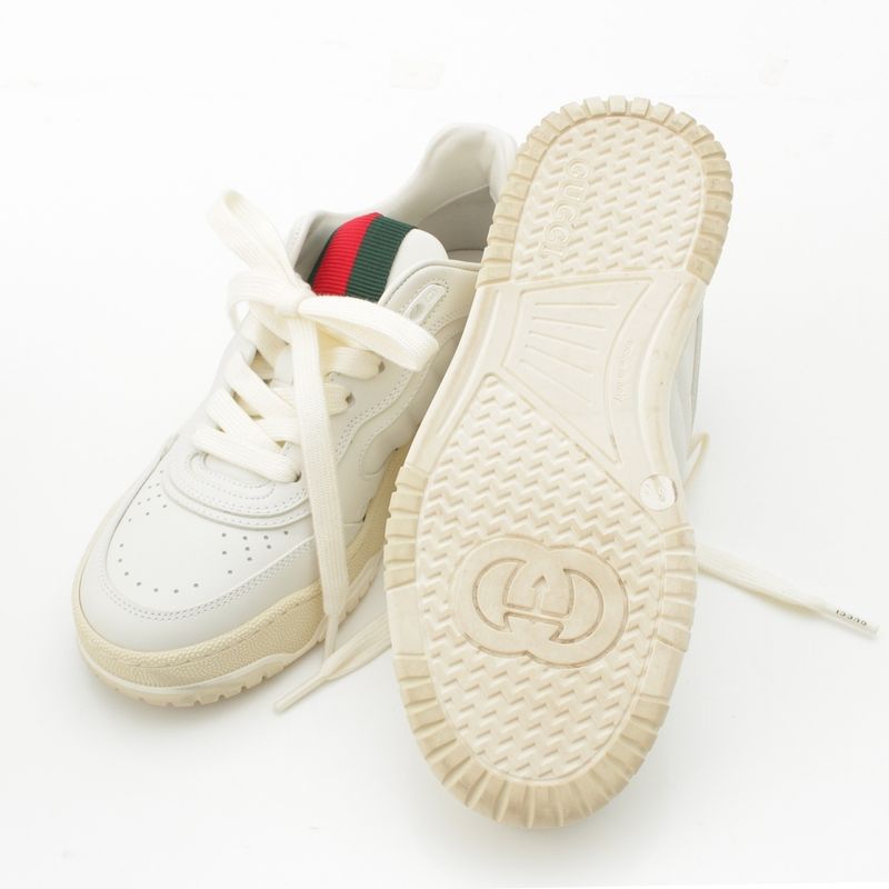 GUCCI Leather Reweb Low Cut Sneakers Shoes 785728 White 35.5