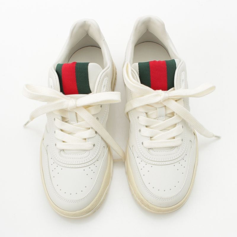 GUCCI Leather Reweb Low Cut Sneakers Shoes 785728 White 35.5