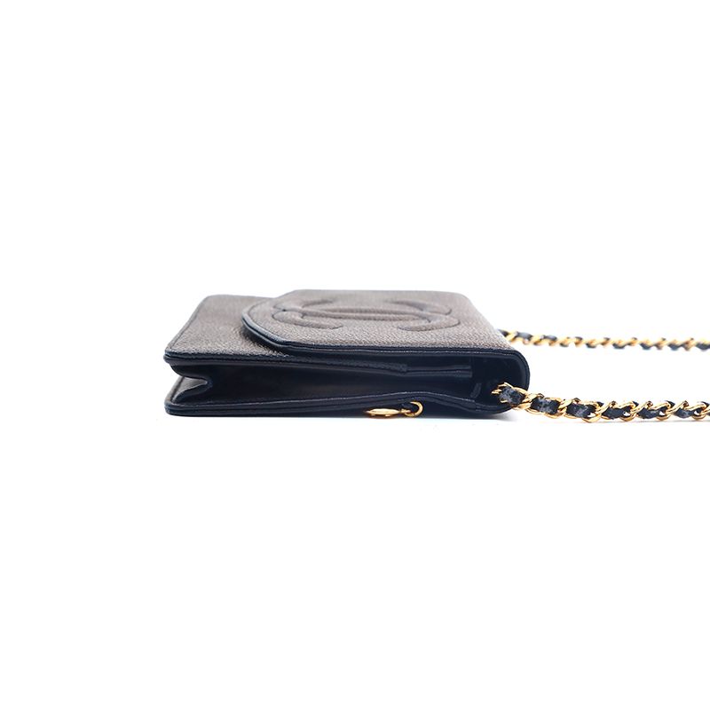 Chanel Shoulder Bag Caviar Leather CC Logo Chain Wallet