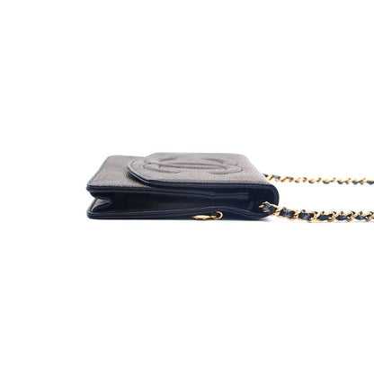 Chanel Shoulder Bag Caviar Leather CC Logo Chain Wallet