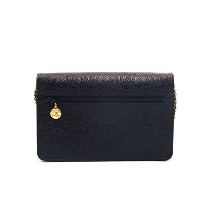 Chanel Shoulder Bag Caviar Leather CC Logo Chain Wallet