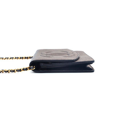 Chanel Shoulder Bag Caviar Leather CC Logo Chain Wallet