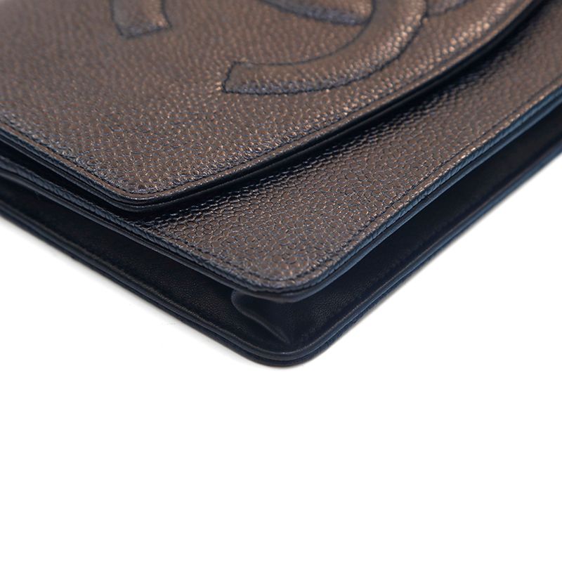 Chanel Shoulder Bag Caviar Leather CC Logo Chain Wallet