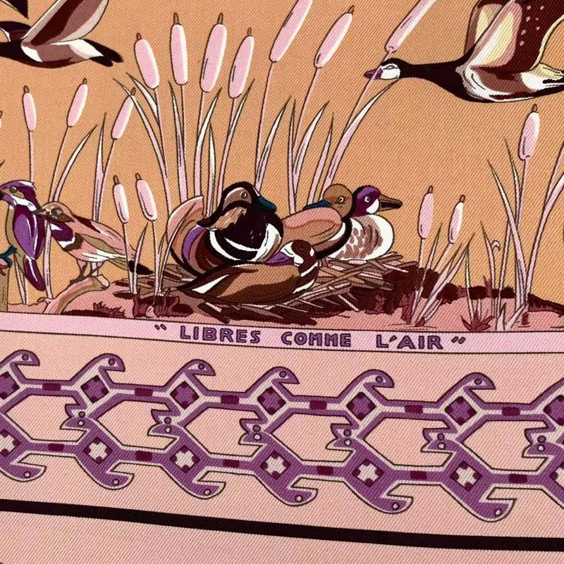 HERMES Carre 90 100% Silk Scarf Libres Comme L'air Sky Is Free Pink Box Included