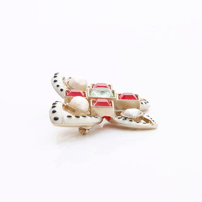 Chanel Brooch Red Gold