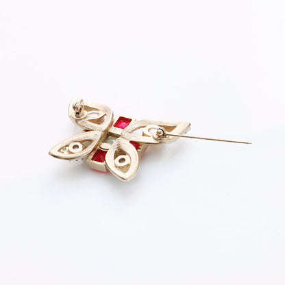 Chanel Brooch Red Gold