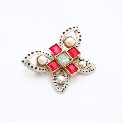 Chanel Brooch Red Gold