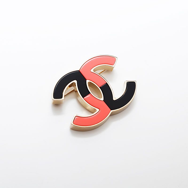 Chanel Brooch CC Logo Bicolor Black & Pink