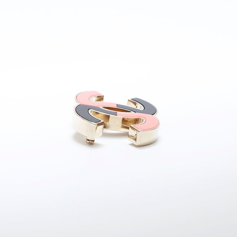 Chanel Brooch CC Logo Bicolor Black & Pink