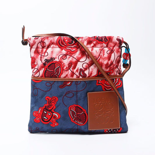 Loewe Shoulder Bag Paula's Ibiza Canvas Leather Anagram Blue Pink