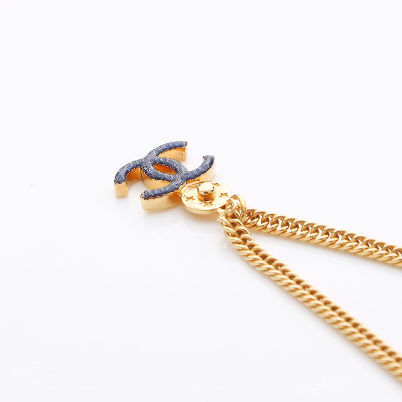 Chanel Necklace CC Logo Star Gold Blue