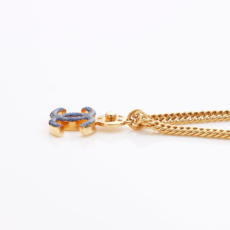 Chanel Necklace CC Logo Star Gold Blue