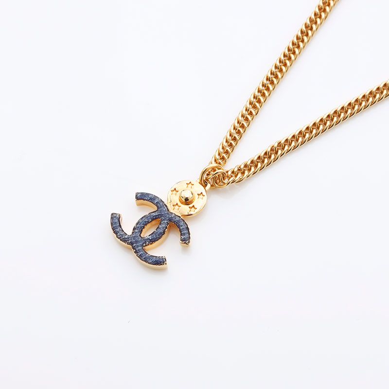 Chanel Necklace CC Logo Star Gold Blue