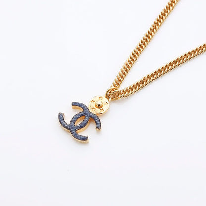 Chanel Necklace CC Logo Star Gold Blue