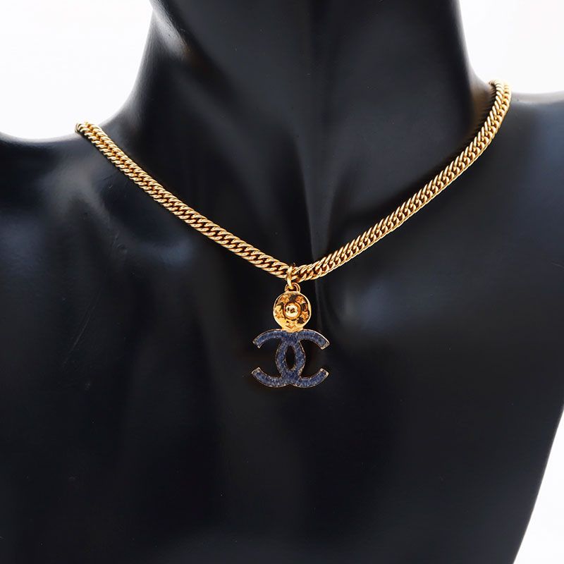 Chanel Necklace CC Logo Star Gold Blue
