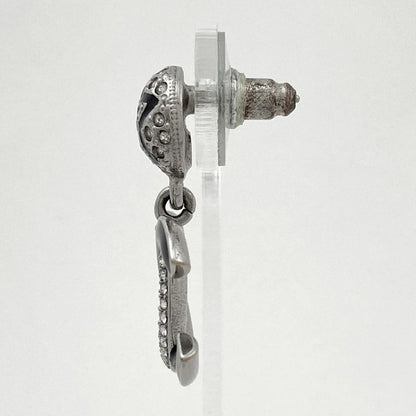 CHANEL Coco Mark Rhinestone Earrings Swing Earrings Silver Plated Silver Black