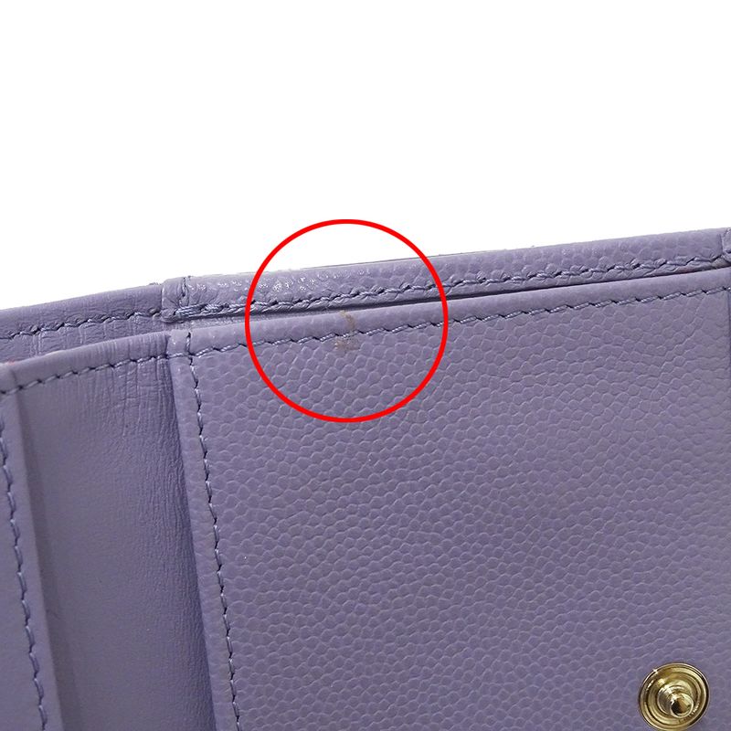 Chanel Wallet Matelasse Women's Brand Trifold Wallet Caviar Skin Purple Gold