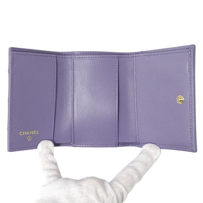 Chanel Wallet Matelasse Women's Brand Trifold Wallet Caviar Skin Purple Gold