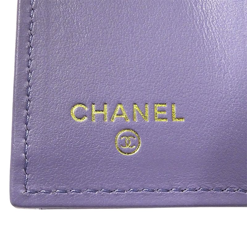 Chanel Wallet Matelasse Women's Brand Trifold Wallet Caviar Skin Purple Gold